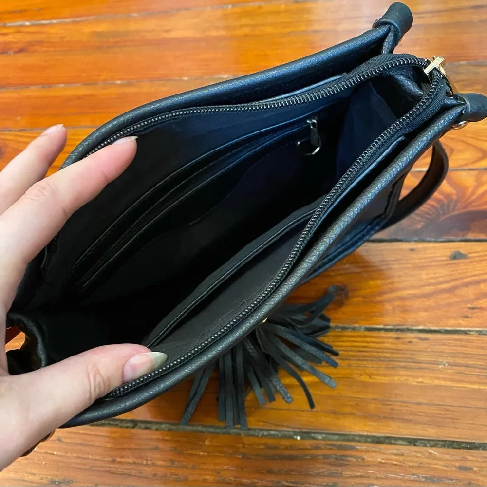Black Small Shoulder Bag Purse with Tassels